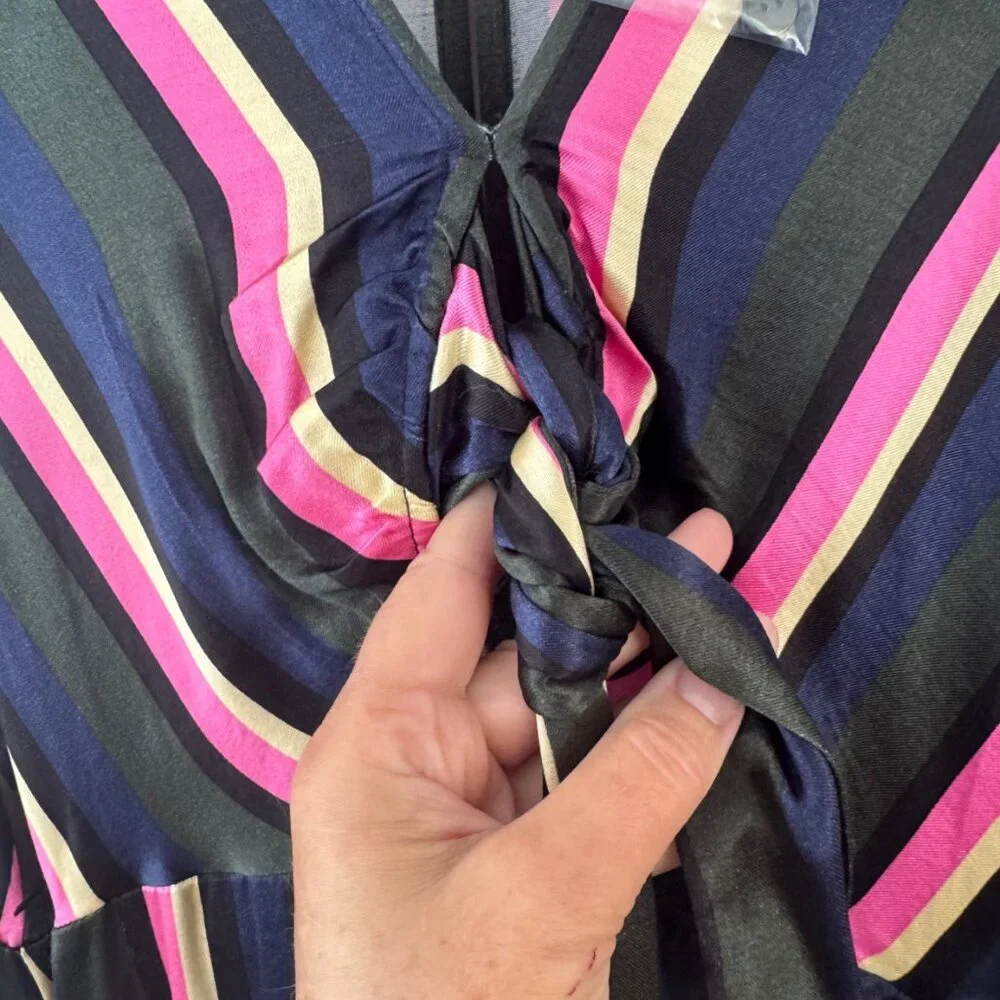 NWOT Topshop Striped Tie-Front Mini Dress Bell Sleeve Surplice V-Neck Size 4 - Picture 9 of 11
